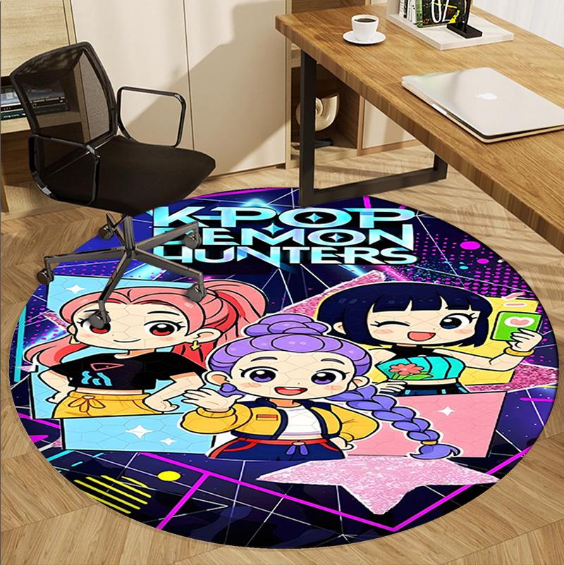 KPop Demon Hunters Pattern Round Rug, Indoor/Outdoor Mat, for Picnic, Gameroom, Bedroom, Office, Living Room, Home Decor Carpet, Birthday Gift