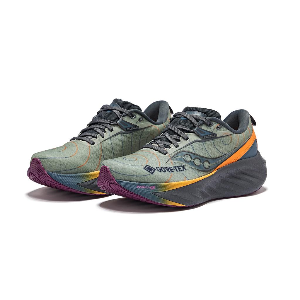 SAUCONY Triumph 22 Gtx Premium Cushioning Running Shoes Women Sneaker Green Gray Yellow S10966-254