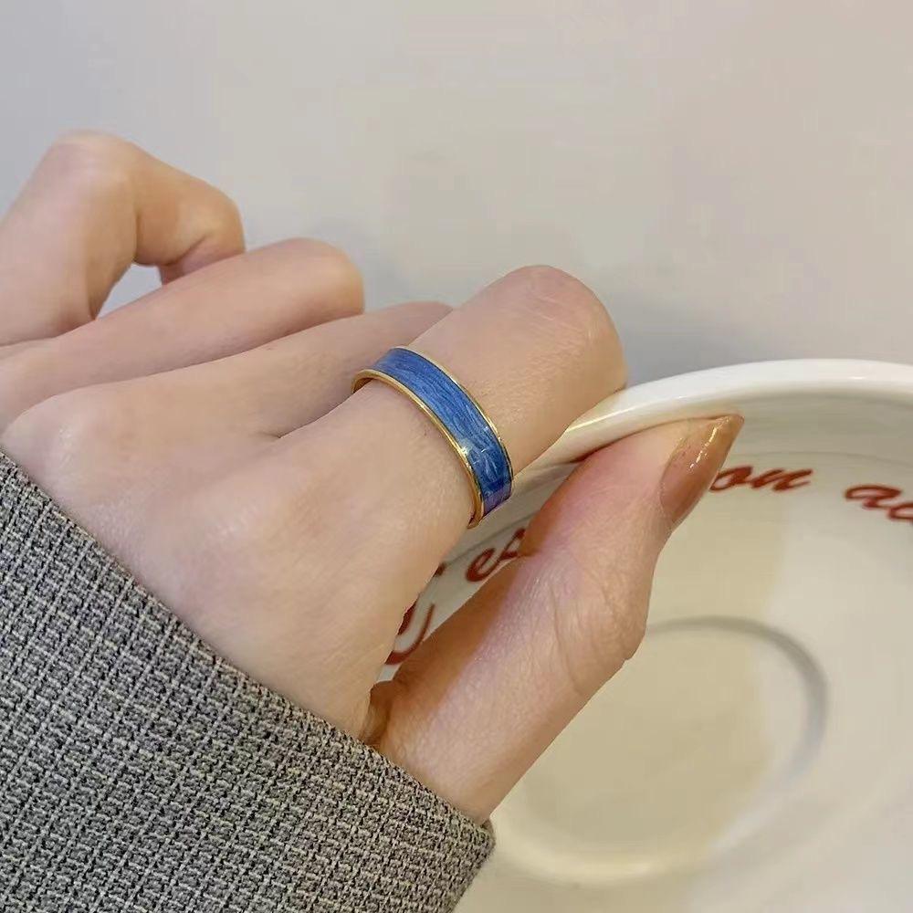 

Кольцо для девушки геометрической формы открытого круга для женщин белого и синего цвета круглое кольцо ювелирное изделие синий