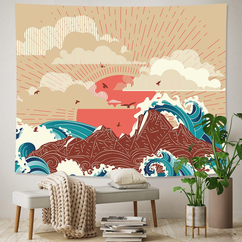 Sea Sunrise Japanese Style Home Art Decoration Tapestry Bohemian Decoration Background Wall Bed Sheet Sofa Blanket