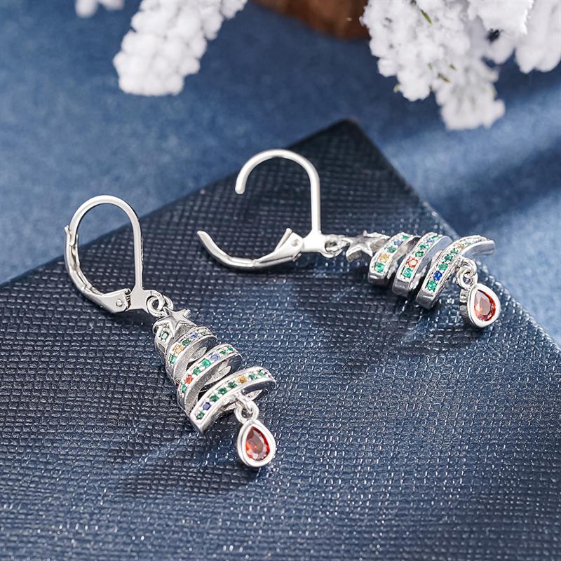 Huitan Women Elegant Christmas Tree Drop Earrings Winter Festival Lady Charming Accessories Inlaid Shiny CZ Chic Jewelry Gift