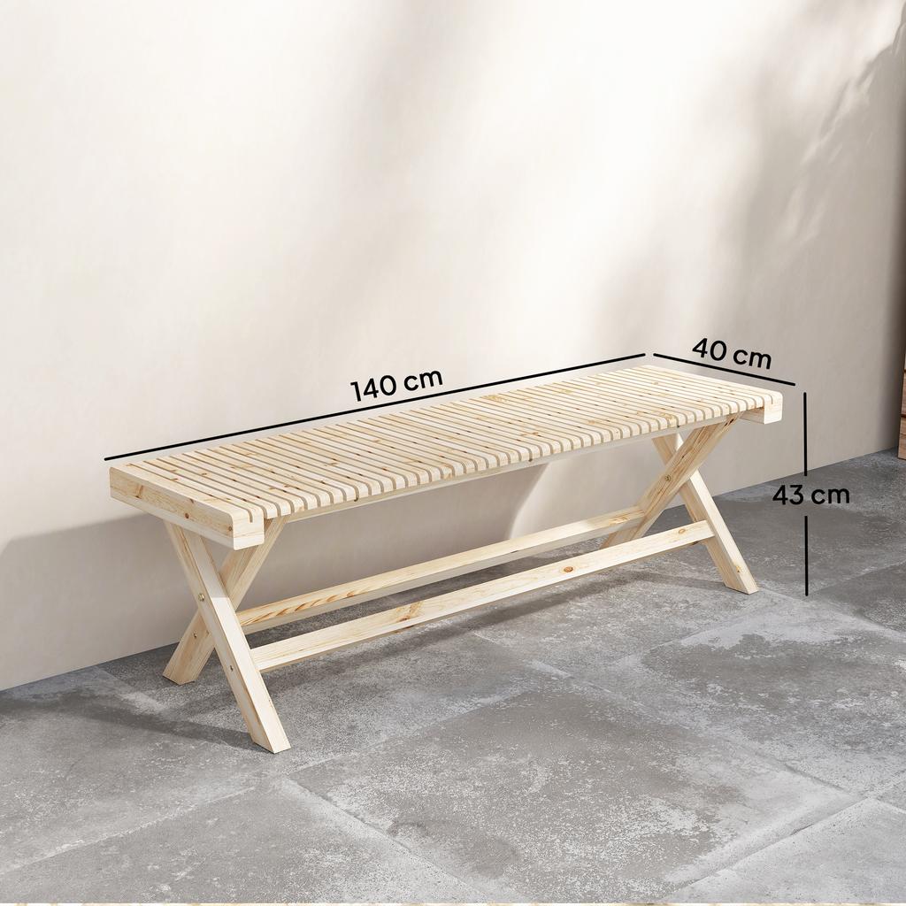 Garden Bench, Slatted Seat, Wood-Effect Finish, 140 x 40 x 43 cm, Natural Wood