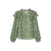 New Arrival Women's Botanical Print Off-Shoulder V-Neck Long-Sleeved Patchwork Ruffled Oversized Shirt