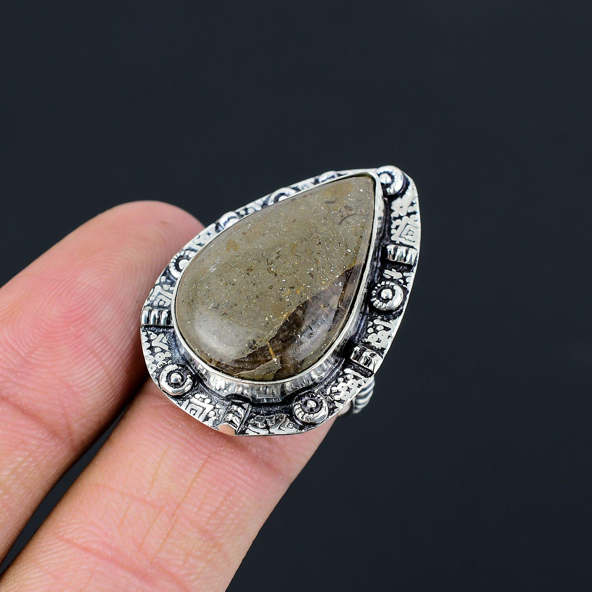 Easter Deal Natural Septarian 925 Sterling Silver Wedding Solitaire Ring Size 8 8