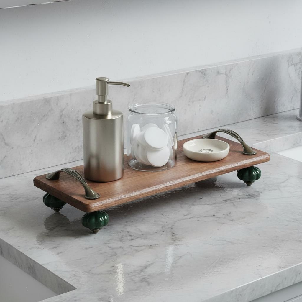 Walnut Wood Tray Decorative Handles Wooden Display Stand Wooden Tiered Stand Stable Design Home Decor Space Saving for Entryway
