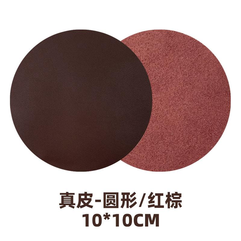 Round spot leather teacup mat can be ordered lOGO hand sewing with oil edge pu leather coaster thermal insulation mat wholesale