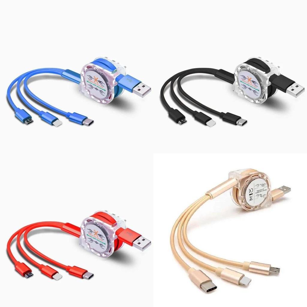 Original Logo Retractable Data Cable Fast Charging 3-in-1 Car Charger For Apple Android And Type-c Devices