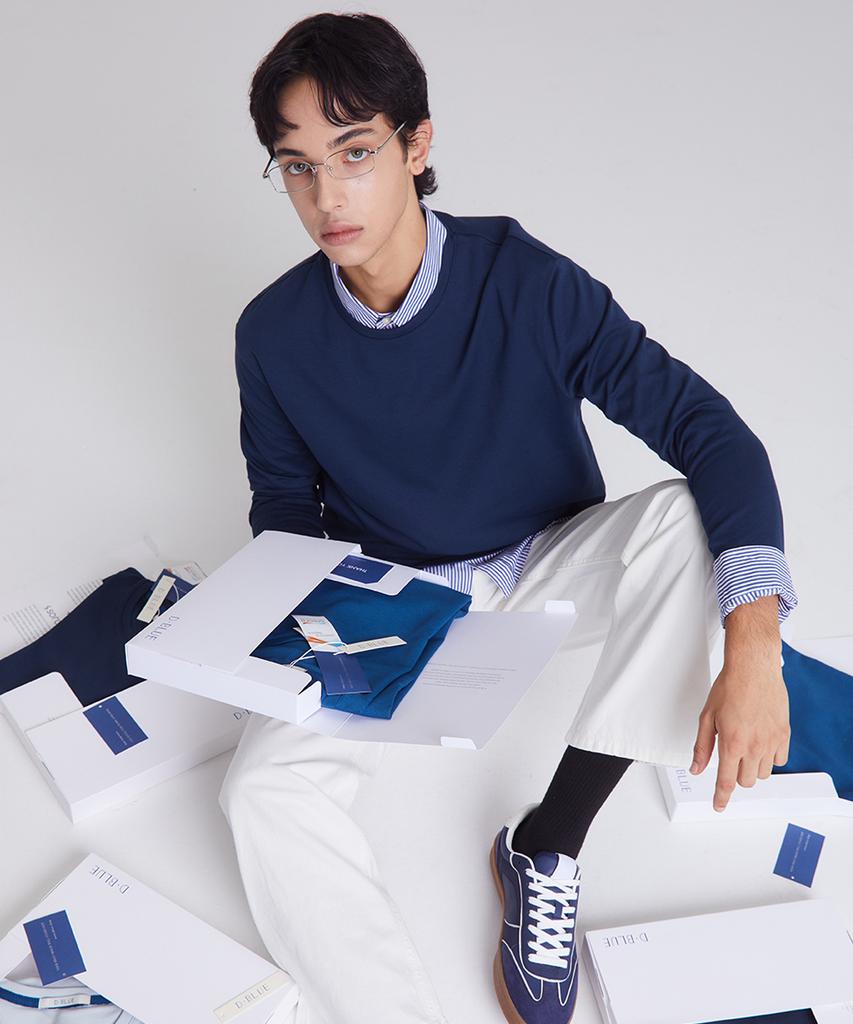 Dibeullu Tailored Crew Neck Long Sleeve Navy