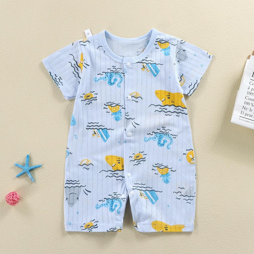 Newborn Cotton Short Sleeve Summer Romper: Open-Front Bodysuit for Boys & Girls