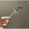 Silver-tone Sword Hairpin with Red Gem Charm - Single Prong Kanzashi Hair Stick for Japanese and Western Outfits - Ideal for Summer Festivals,