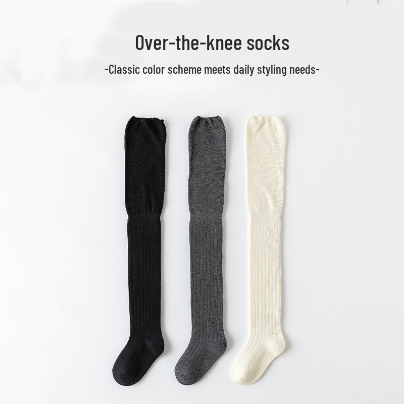 Autumn Kids Over-the-Knee Cotton Socks (3-12Y) Black, White & Grey