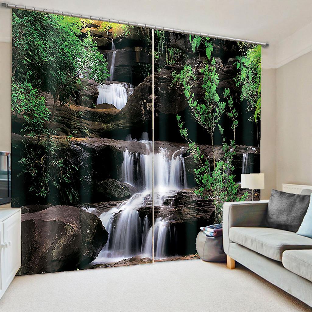 Green Forest Elf Lantern Curtains for The Bedroom Window Fabric Curtain for Living Room Left and Right Biparting Open 2Panel