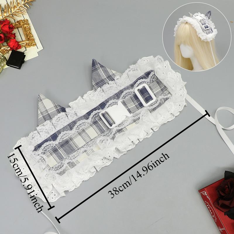 1Pcs Subculture Retro Plaid Buckle Headband Ancient Pastoral Lolita Lace Japanese Cat Ear Hearing Atmosphere Cute