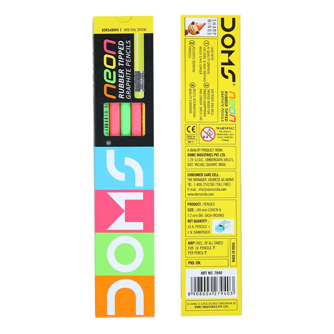 

Карандаши графитные Doms Neon с ластиком HB/2, упаковка 50 штук с бесплатной точилкой, для письма в школе и офисе
