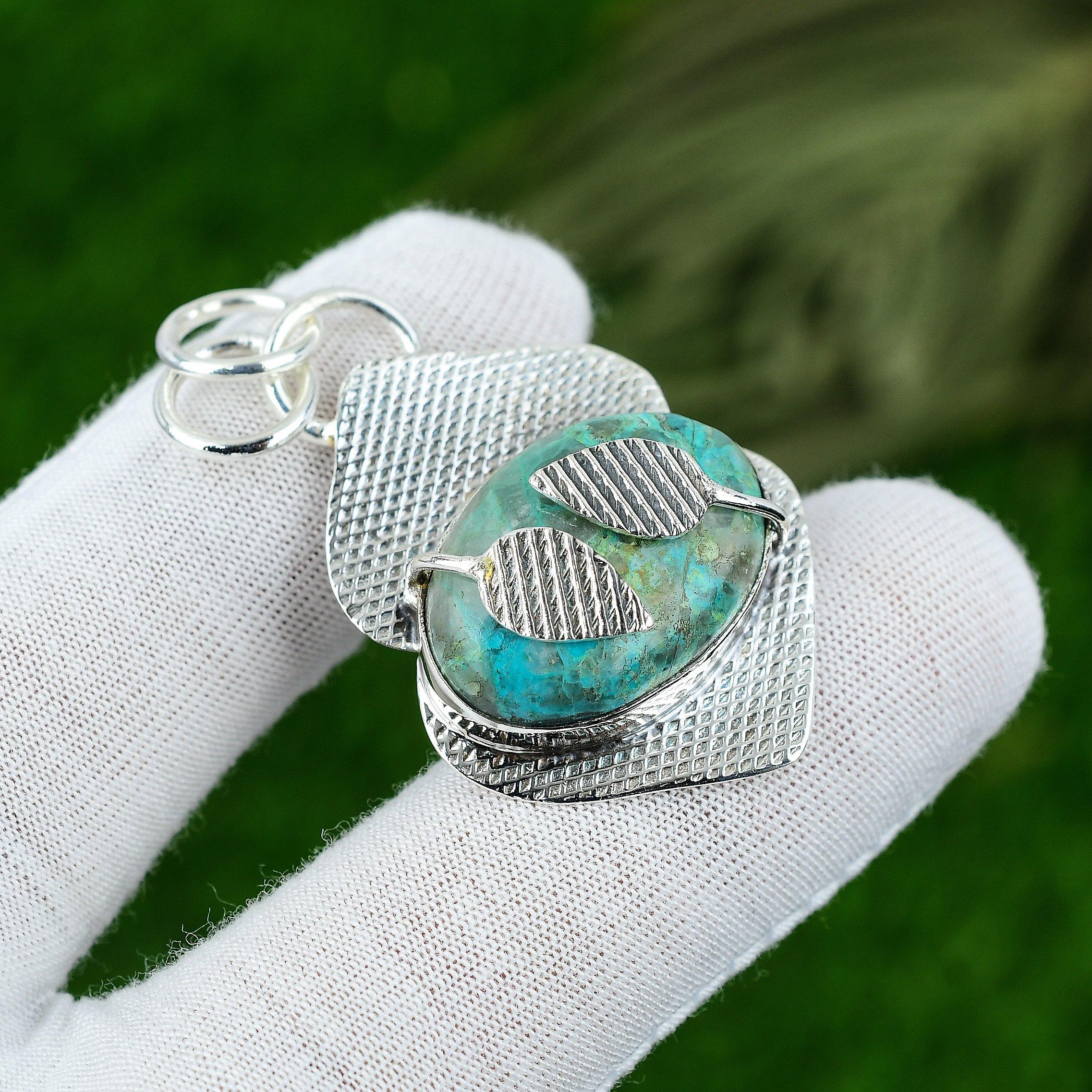 

Anniversary Gift For Her Natural Chrysocolla Gemstone Pendant 925 Silver
