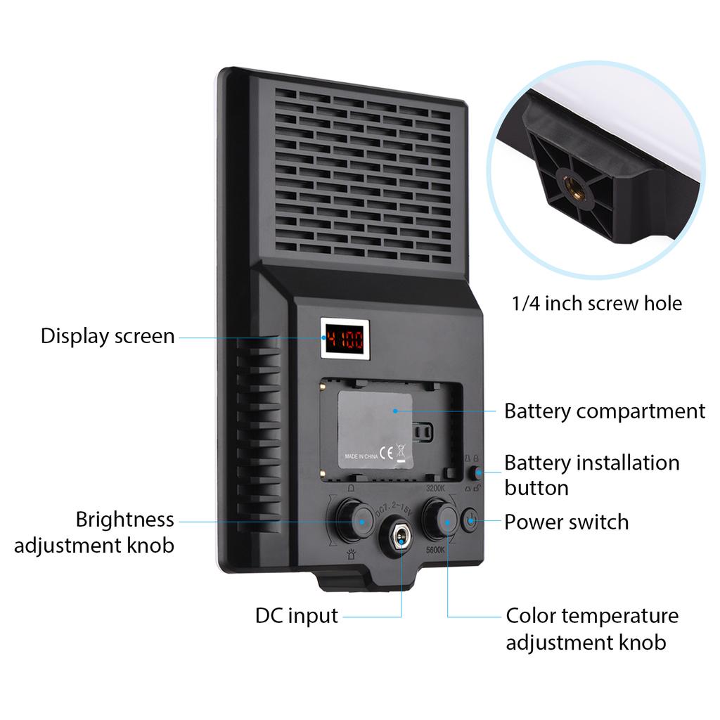 12W LED Video Light Photography Light 144PCS Lamp Beads Bi-Color Temperature 3200K-5600K Dimmable