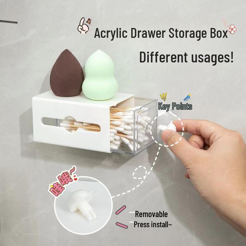 Wall-Mounted Bathroom Storage Box for Cotton Swabs, Hair Accessories, and Sundries