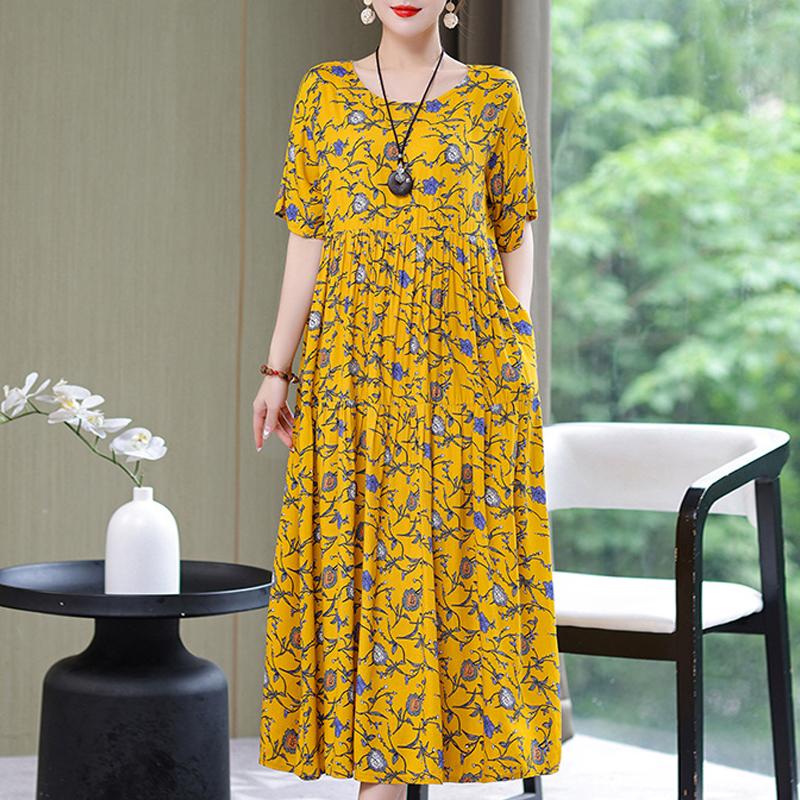 Damenkleid, Sommer, Vintage-Kleidung, lässig, kurzärmelig, langes Kleid für Damen, Sommer-Outfit