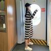 Early autumn new women's clothing high fashion retro age reduction loose and thin round neck striped knitted dress