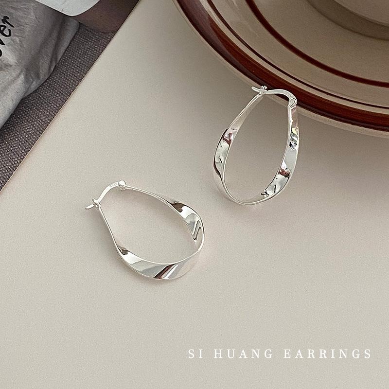 925 Silver Torque Line Hoop Earrings For Women Hypoallergenic Jewelry Geometric Earrings Fashion Accessories