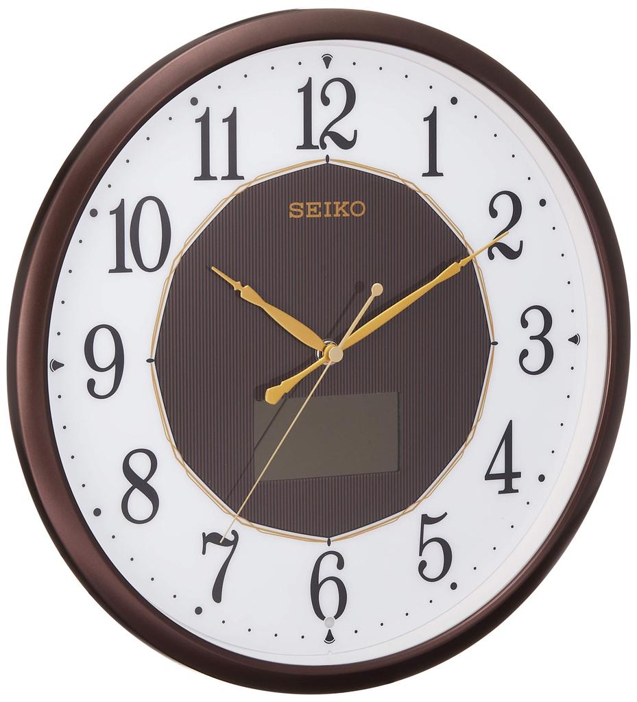 Seiko Clock SF241B Hybrid Solar Analog Wall Brown Metallic Radio-Controlled Clock,