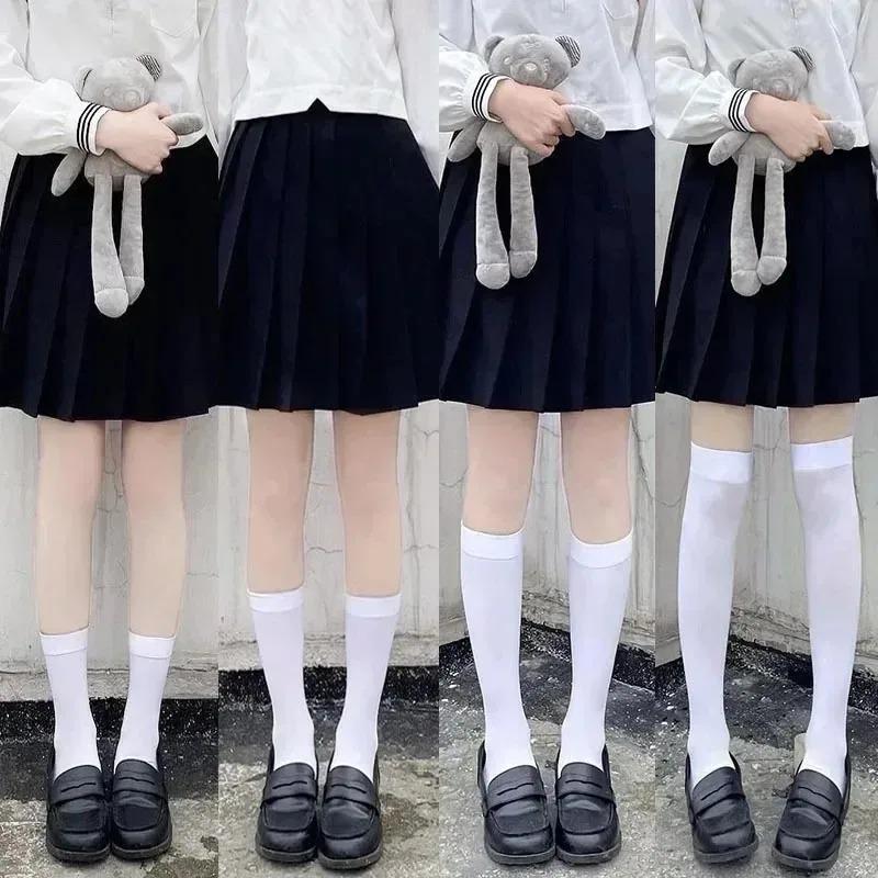 White Black Compression Slim Leg Socks Thin Summer Over Knee Long Thigh High JK Style for Women