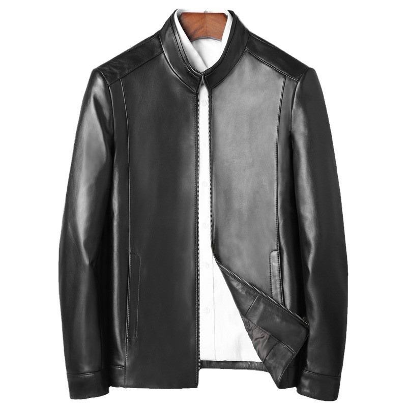 Leather Leather Jacket Men's Sheepskin Leather Jacket Thin Pure Leather Short Stand-up Collar Locomotive Single Leather