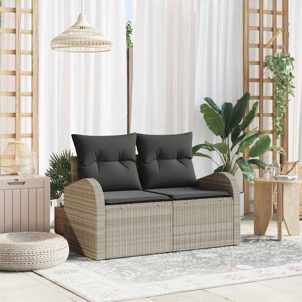 Garden Sofa with Cushions Light Grey 124 x 62 x 69 cm Poly Rattan