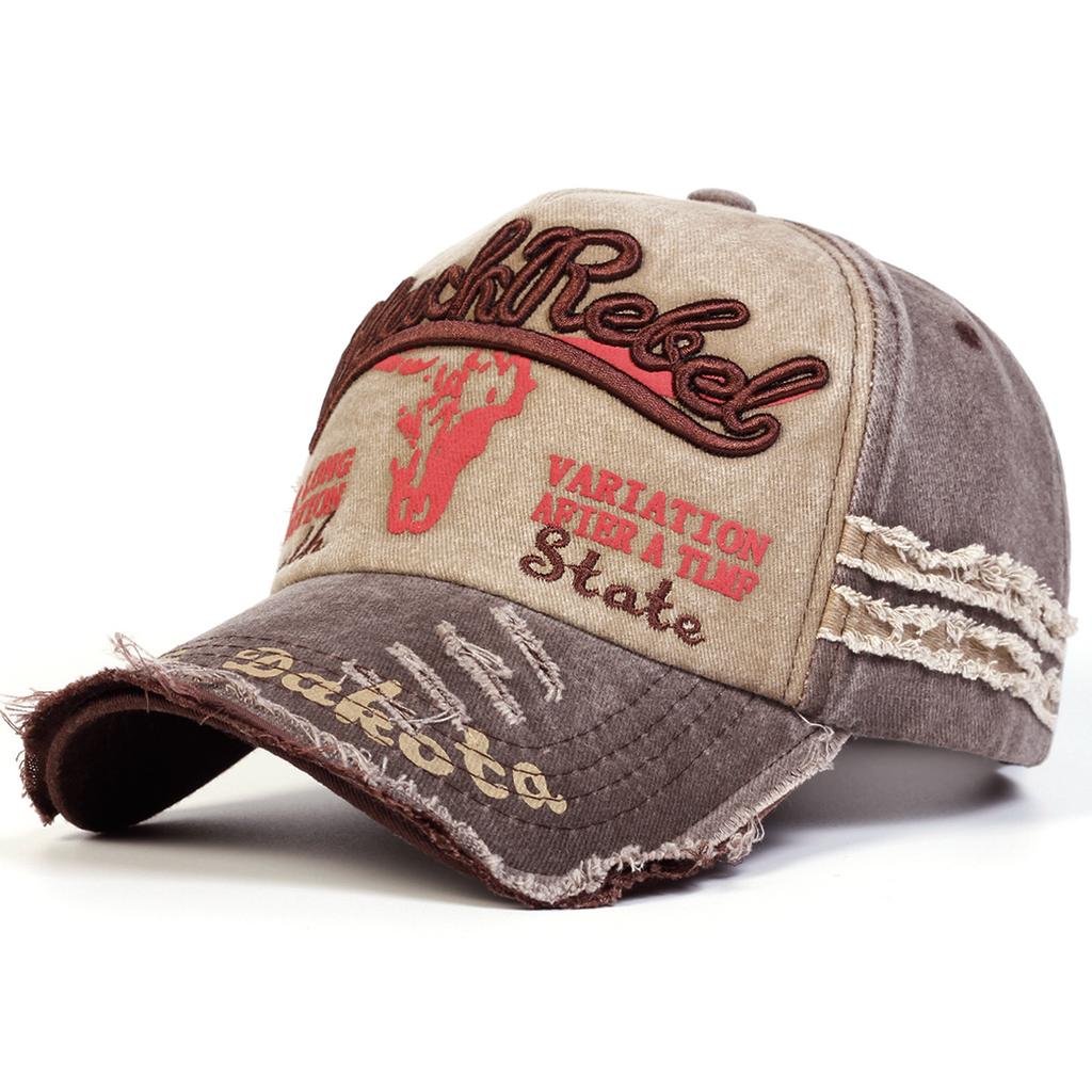 Retro bestickte Kuhkopf gewaschene Baseballkappe für Männer und Frauen, Retro-Design, verstellbarer Sonnenhut, atmungsaktiv und kühl