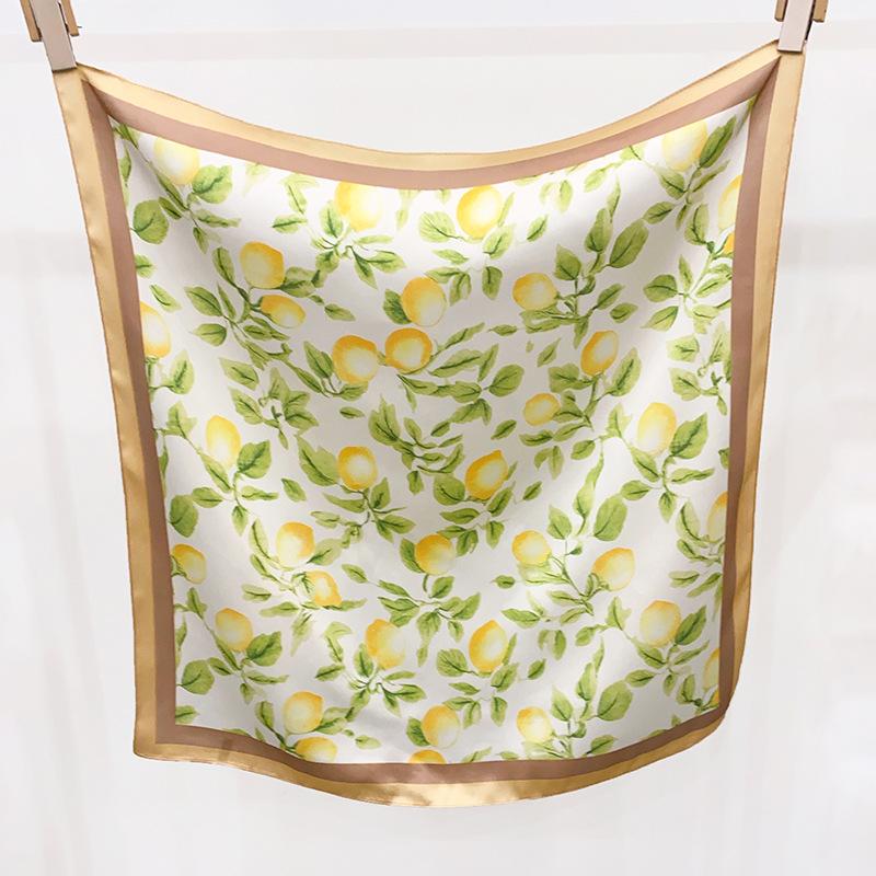 Spring and Summer Korean Edition Fashion Small Square Scarf Silk Scarf Women's Versatile Decorative Headscarf Small Scarf Lemon Printed Scarf Headband
