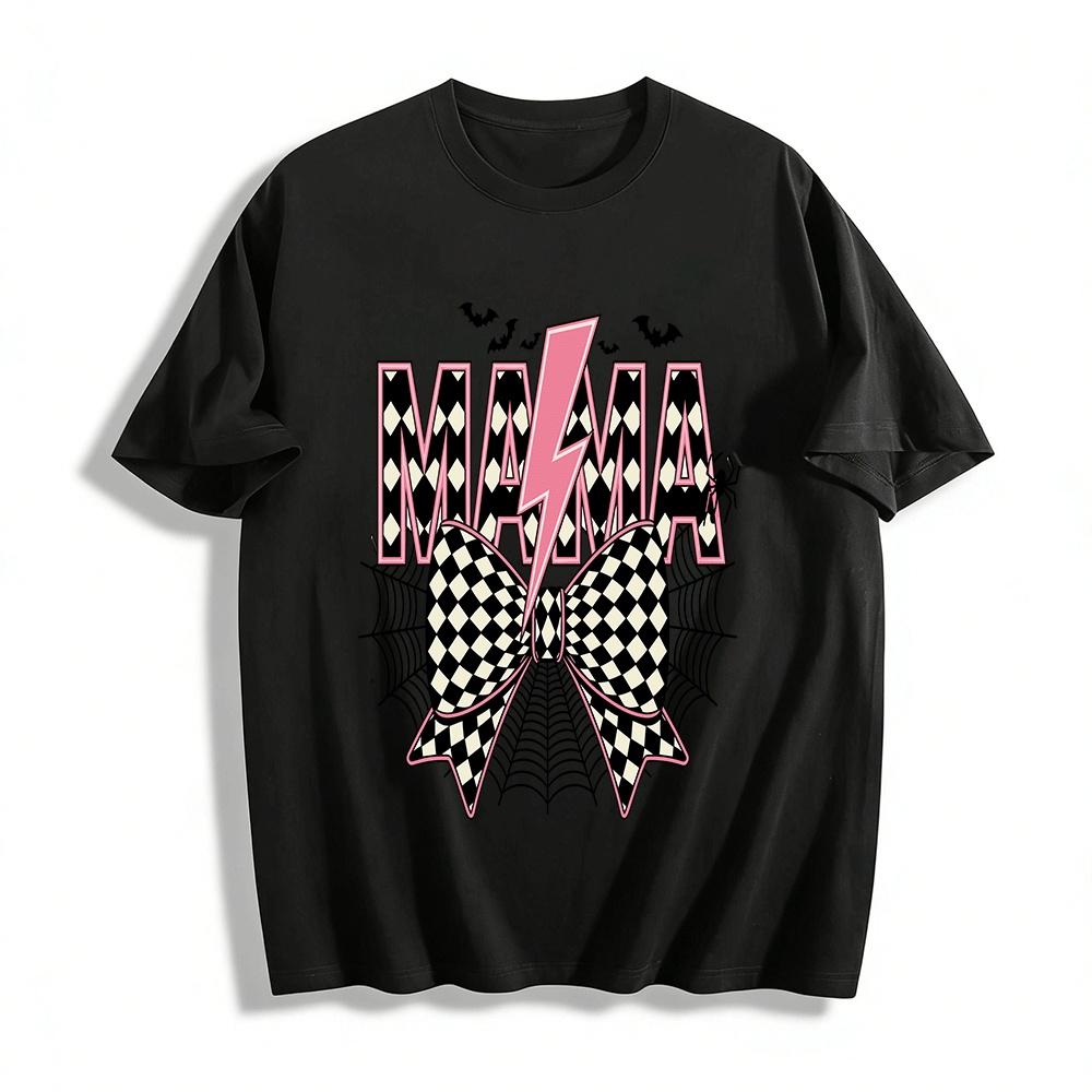 Halloween Mama Plaid Bow Spider Bat Themed Casual Top Pure cotton T-shirt XXS