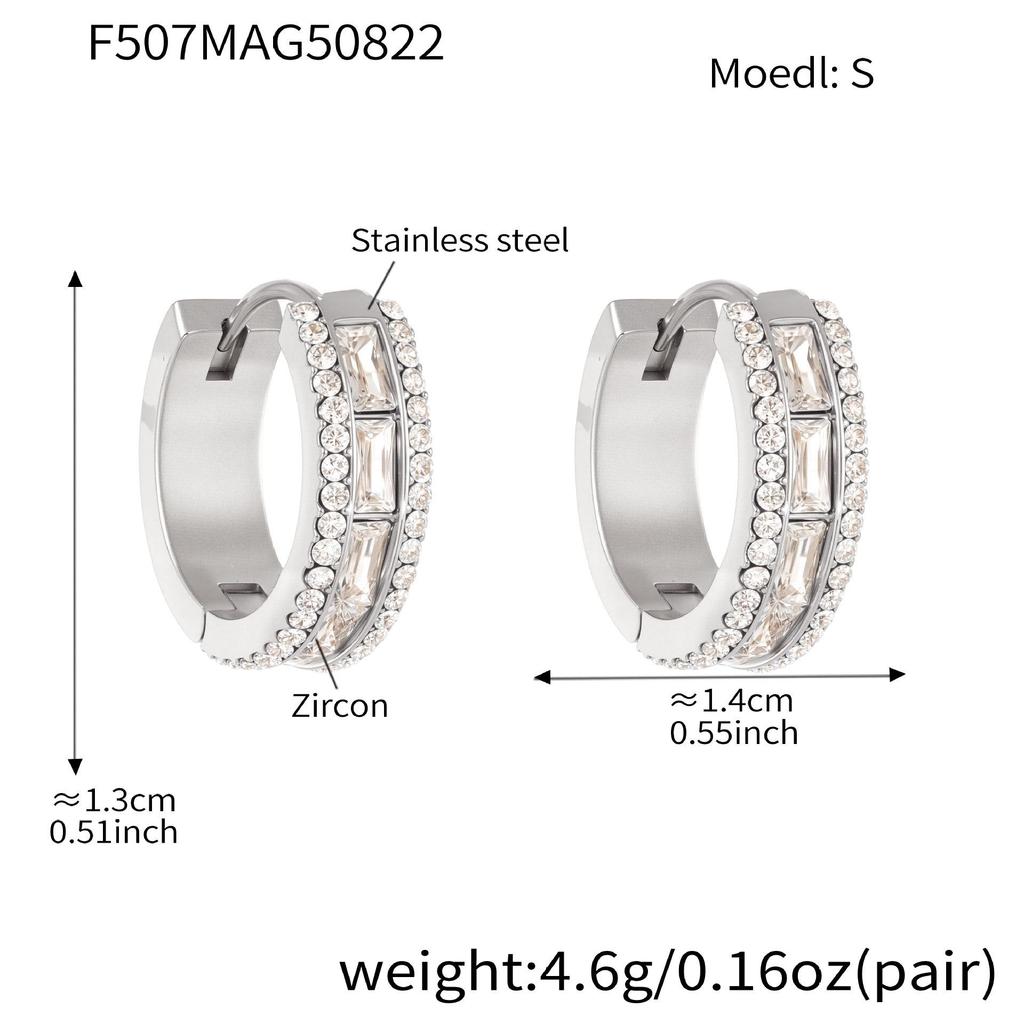 Oumaka Minimalist Zircon Earrings: Double-Sided Stainless Steel, 18K Gold-Plated