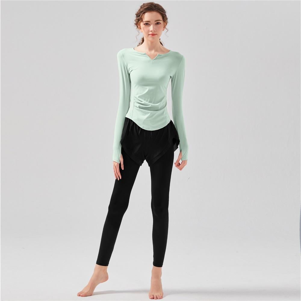New Style Sports Suit, Casual Running Fitness Sports Tight Pants, Nude Quick-dry Fake Two-piece Long-sleeved Suit For Women