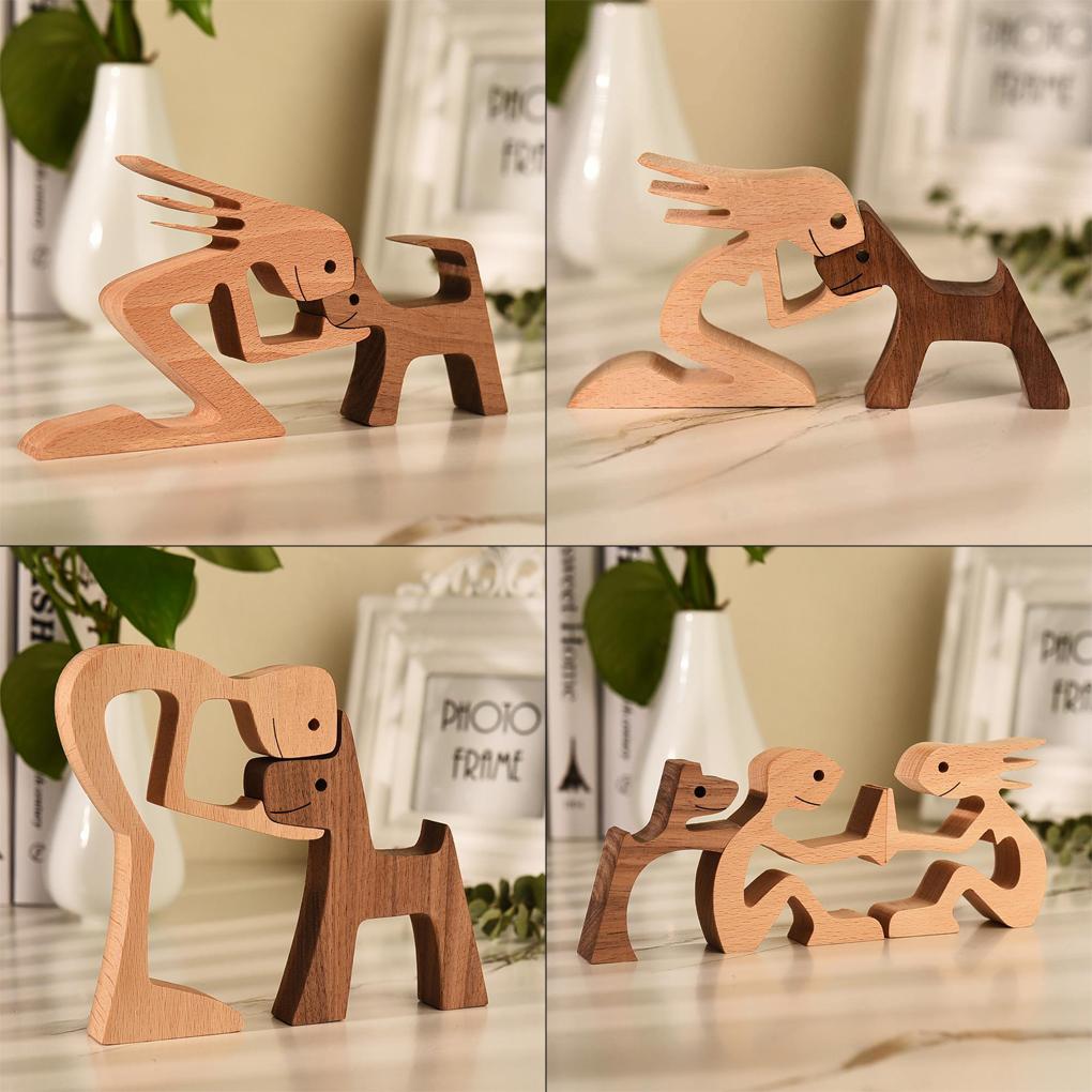 Holzstatue Mensch Haustier Dekoratives Tischornament Kunst Bücherregal Vitrine Skulptur Figur Büro Modell Dekoration Geschenk