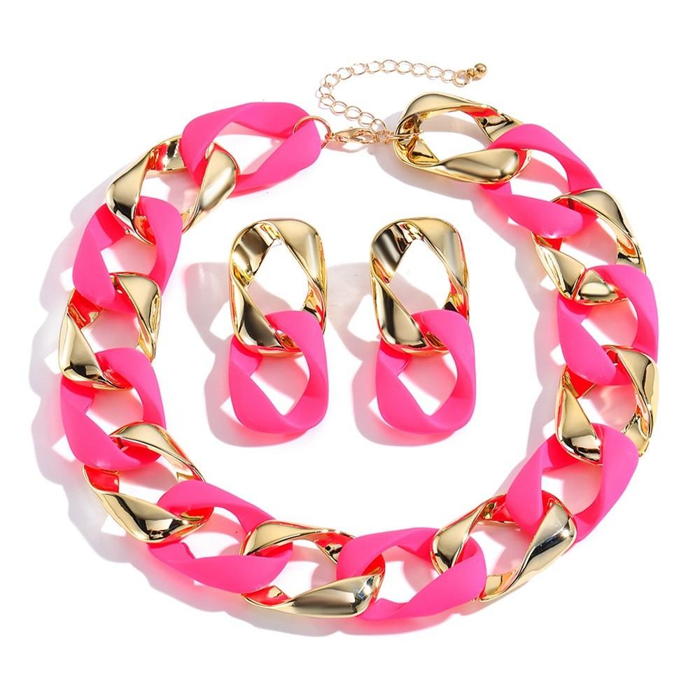 Fluorescent Resin Female Necklace And Earrings Jewelry Set With Electroplated Finish Autumn For