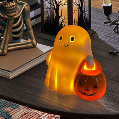 2025 Halloween Geisterstatue Harz Horror Halloween Ornament GeisterkürbisstatueHalloween Dekorativ (mit Licht/ohne Licht)