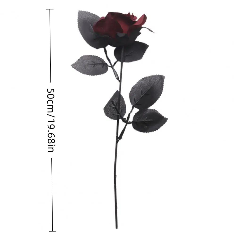 

50CM Dark Red Rose Artificial Flowers Halloween Party Dark Photo Decoration Prop Goth Rose Wedding Home Fake Flower Decor