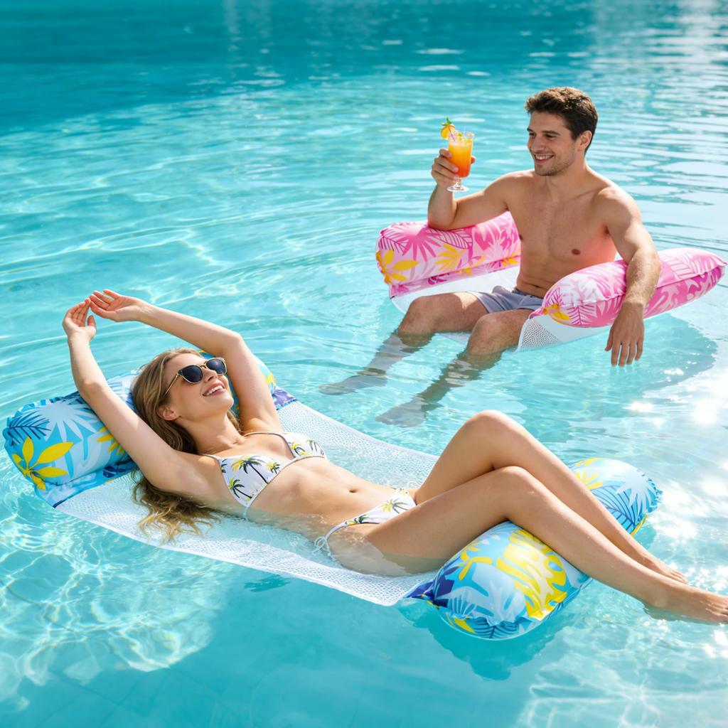 Float, Inflatable Ring, Water Hammock, Swim Ring Bed, Instagrammable, Set of 2, Adult Size 11565cm, with Backrest, Comfortable Water Bed,