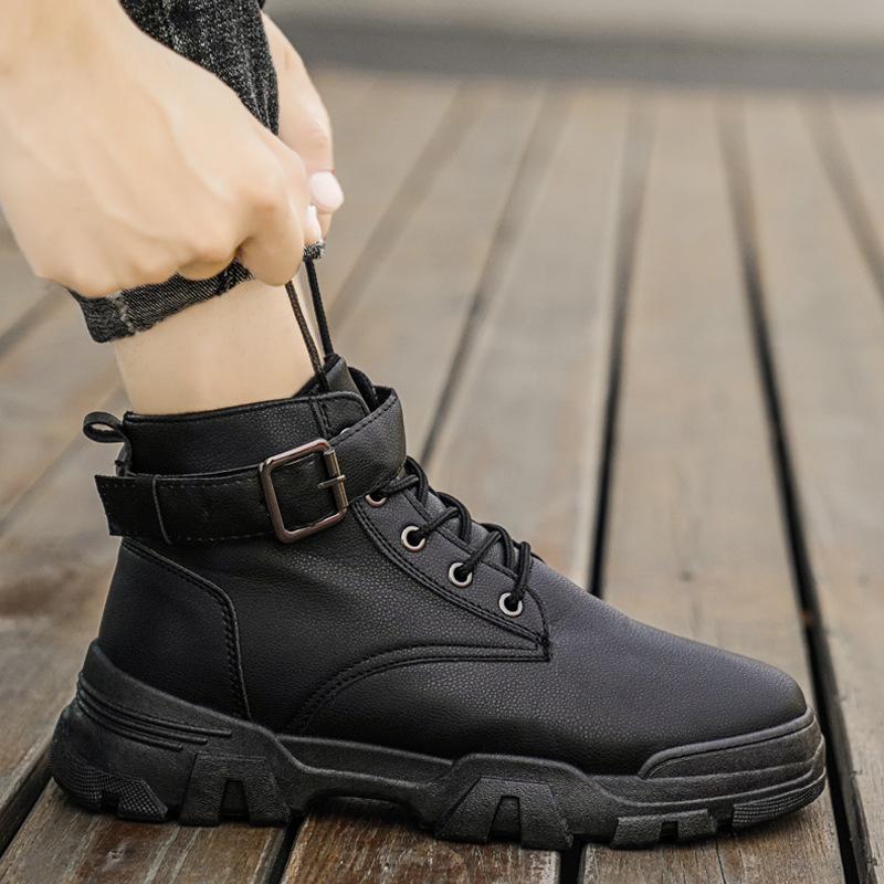 

Зимние мужские ботинки, большой размер 38-47, модные меховые, со шнуровкой, теплые кожаные ботинки для мужчин, высокие повседневные ботинки для снега, мужские, новинка 2024 года 39 чёрный