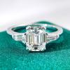 1-4 Carat Emerald Cut Moissanite Rings for Women D VVS1 Three Stone Diamond Engagement Ring Side Baguettes  CopperJewelry