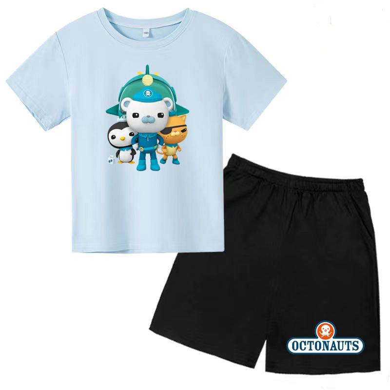 Kids Summer Cartoon Animated Print Set Summer Sports Set T-shirt + Shorts Charming 2-piece Outdoor Wear for Boys and Girls