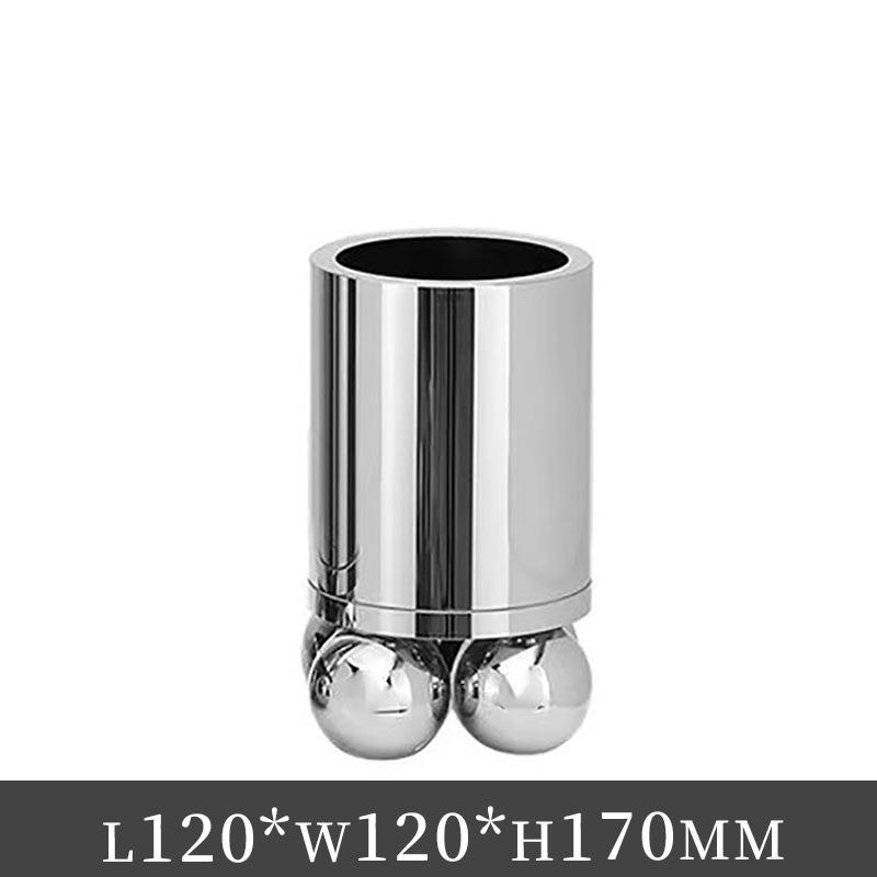 Modern Silver Ball Base Stainless Steel Cylindrical Vase Simple Home Decoration Vase Metal Dried Flower Flower Arrangement Vase