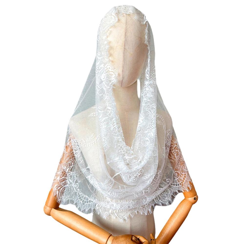 Vintage Style Bridal Headscarf Breathable Muslin Head Covering Lightweight Lace Shawl Guest Look
