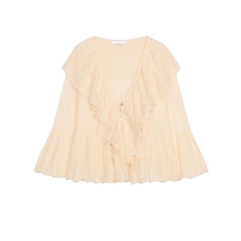 Spring New Women's Clothing Casual Style Laminated Decoration Elegant V-neck Simple Thin Knitwear 3456101