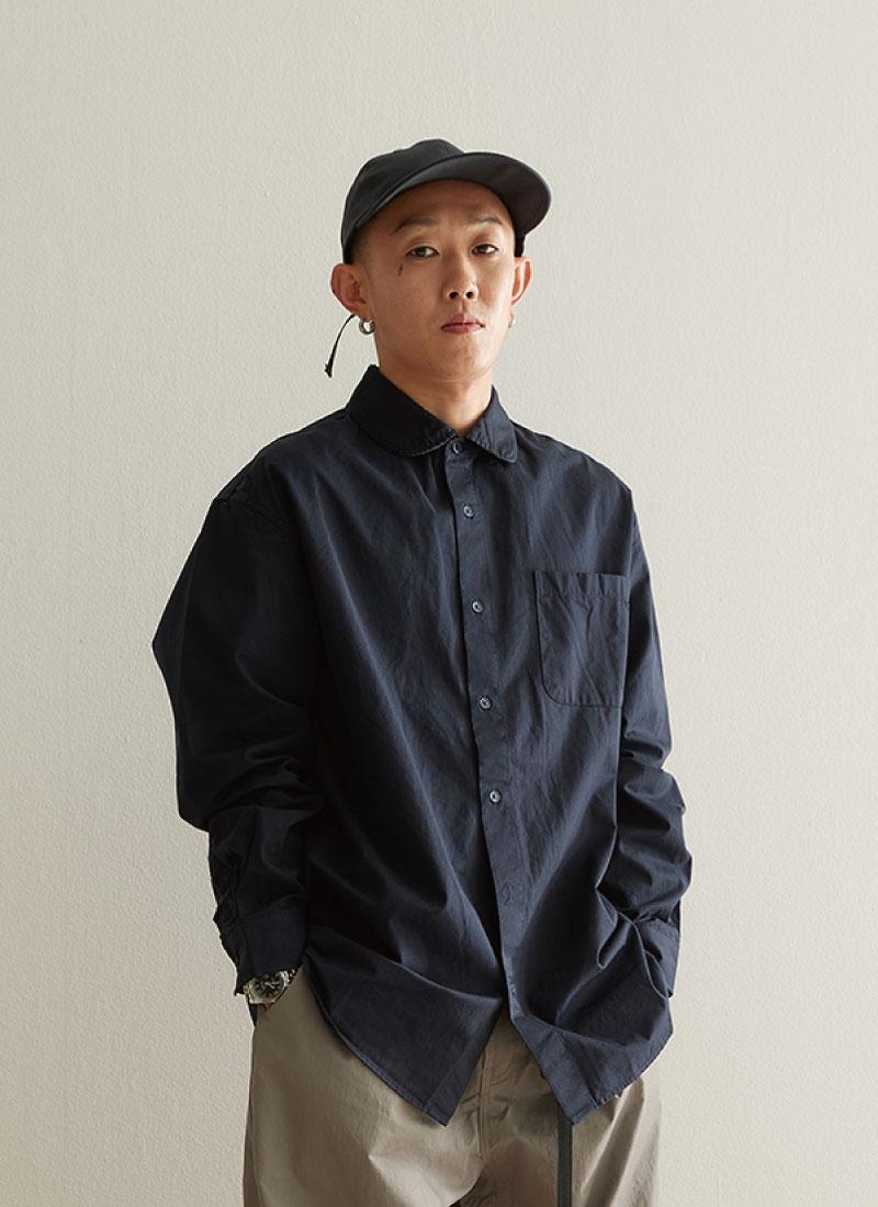 Mita Round Collar Shirt - Navy M