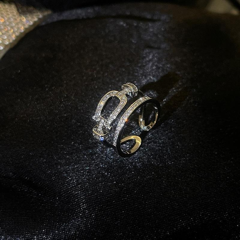 

Cross Horseshoe Niche Design Sense Advanced Individual Cold Wind Diamond Light Luxury Open Index Finger Ring Adjustable opening