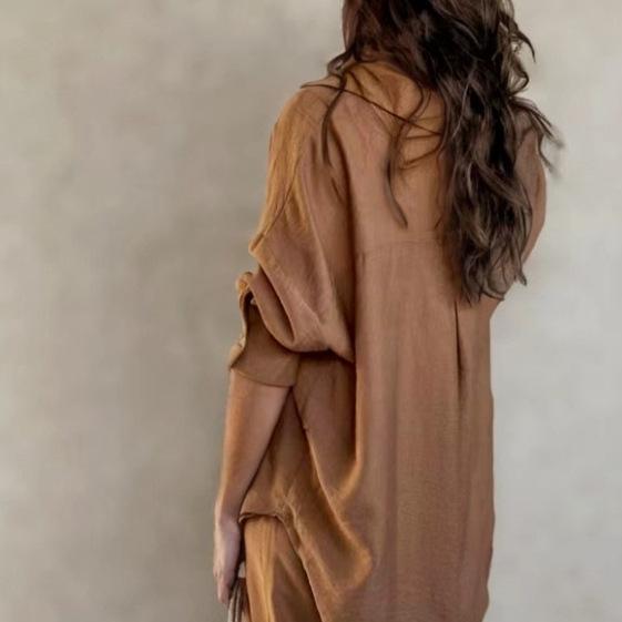2025 European & American Casual Autumn/Winter Breathable Shirt & Loose Wide-Leg Pants Set