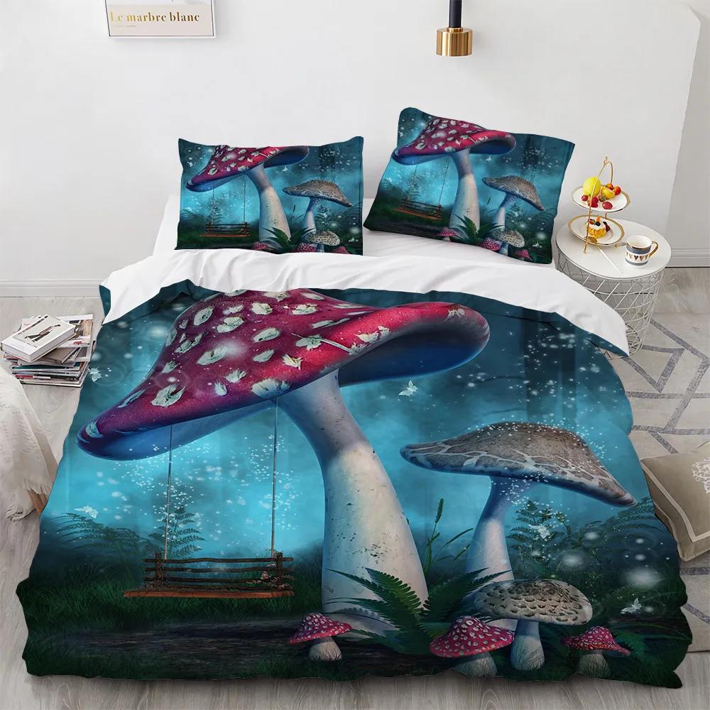 Comforter 3D Print Mushroom Bedding Sets Pastoral 200X200 Flower Bedroom Set Queen Home Bed Set For Girls
