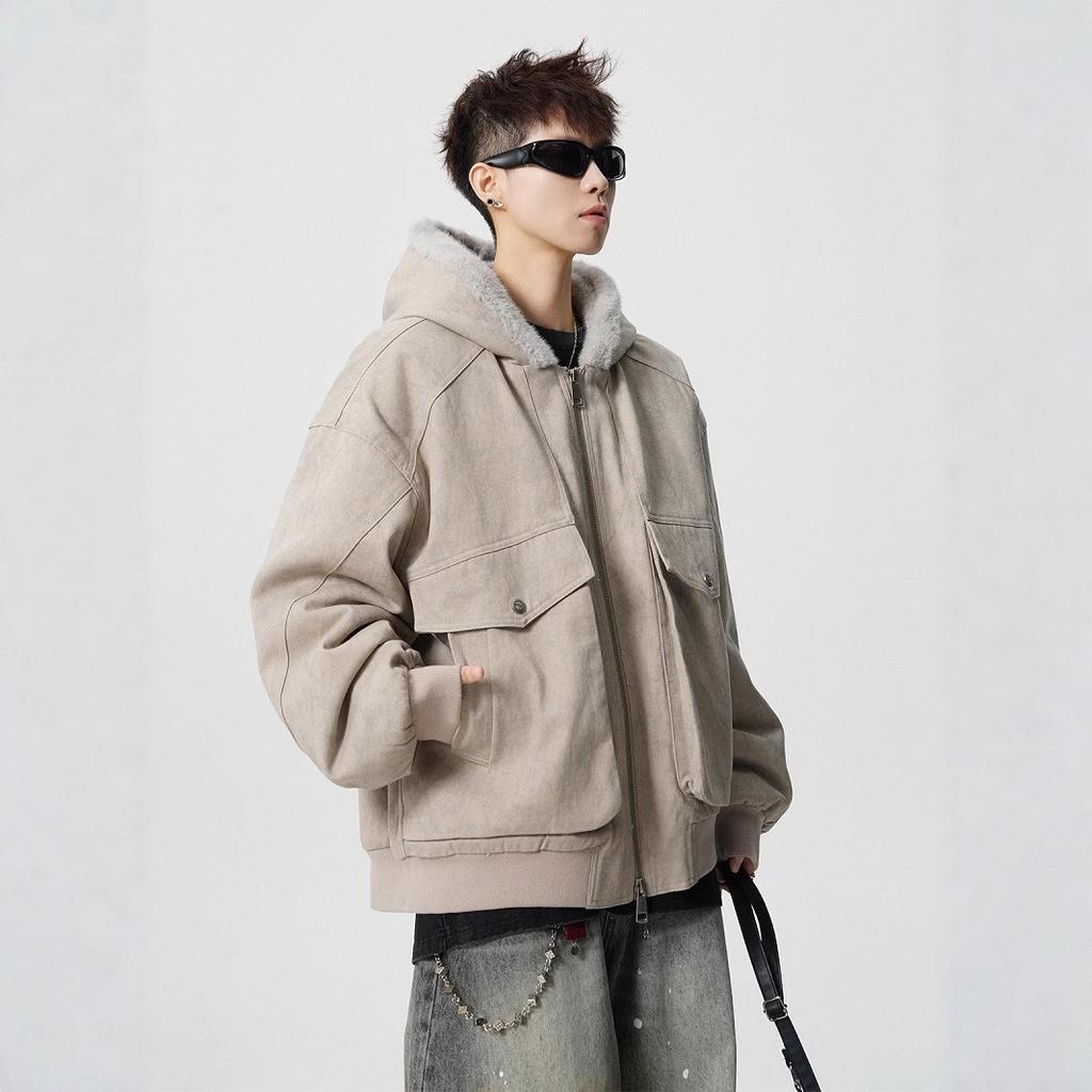 Hooded Cotton-padded Clothes Men's Winter Lazy Wind Joker Cotton-padded Jacket Retro Loose Tooling Coat