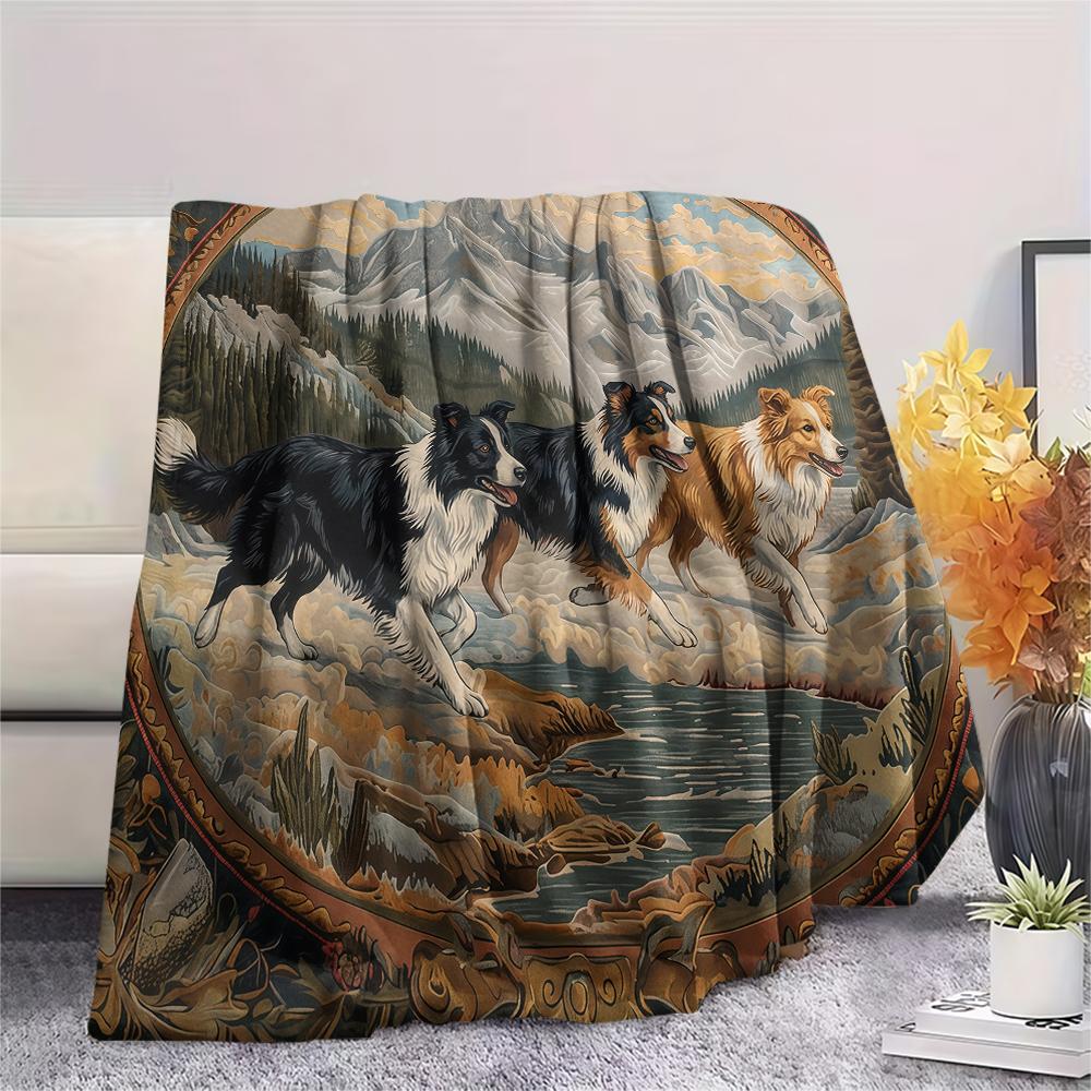 Vintage Animal Frame Print Flannel Blanket,High Quality Comfortable for All Seasons,Home Decor,Warmth and Comfort,Perfect for Christmas Gifts